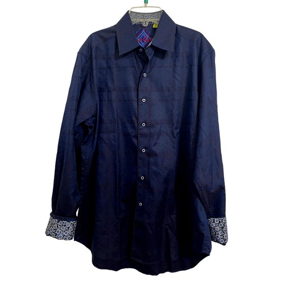 ROBERT GRAHAM Long Sleeve Shirt Dark Blue Paisley Button Front Flip Cuffs Sz M - Picture 2 of 8